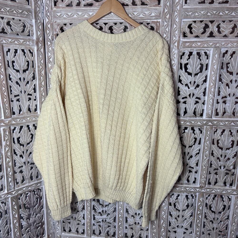 Vtg Tony Lambert Butter Yellow Grandpa Sweater Fisherman XL 100% Cotton 90s USA